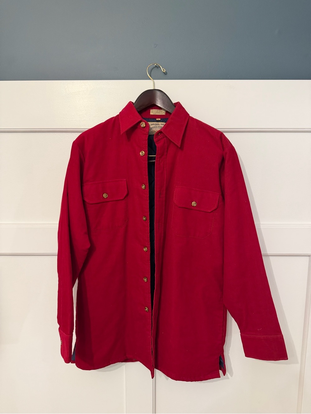 Vintage London Fog Men's Red Button-Front Shirt Jacket- Lined